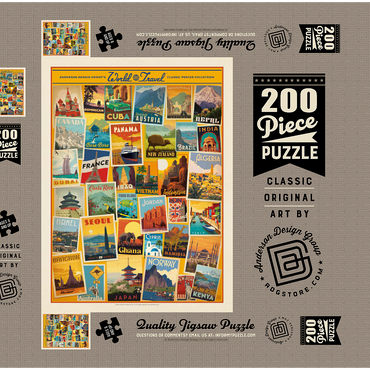 Darstellung des Puzzle Motivs World Travel: Collage Print, Vintage Poster 200 Puzzle Schachtel 3D Modell