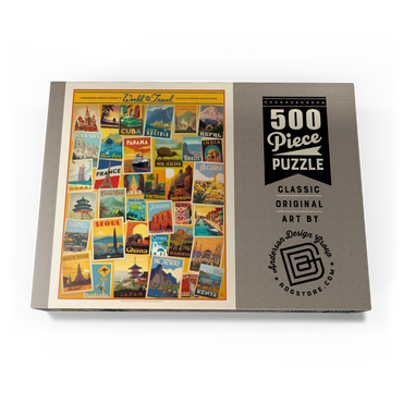 Darstellung des Puzzle Motivs World Travel: Collage Print, Vintage Poster 500 Puzzle Schachtel Ansicht3