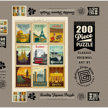 Darstellung des Puzzle Motivs World Travel: Multi-Image Print - Edition 1, Vintage Poster 200 Puzzle Schachtel 3D Modell