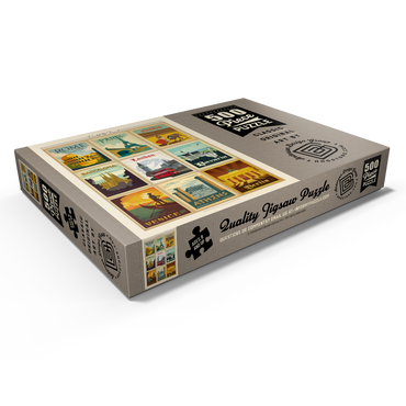 Darstellung des Puzzle Motivs World Travel: Multi-Image Print - Edition 1, Vintage Poster 500 Puzzle Schachtel Ansicht1