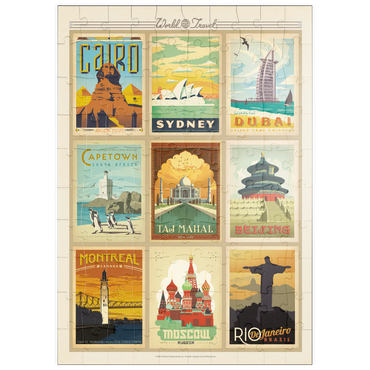 Darstellung des Puzzle Motivs puzzleplate World Travel: Multi-Image Print - Edition 2, Vintage Poster 100 Puzzle