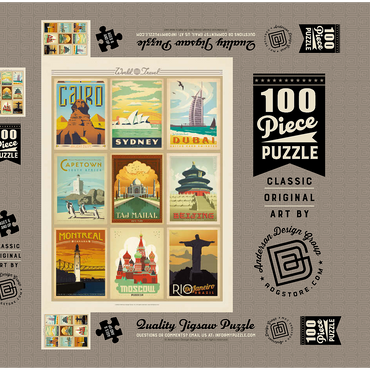 Darstellung des Puzzle Motivs World Travel: Multi-Image Print - Edition 2, Vintage Poster 100 Puzzle Schachtel 3D Modell