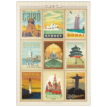 Darstellung des Puzzle Motivs puzzleplate World Travel: Multi-Image Print - Edition 2, Vintage Poster 500 Puzzle