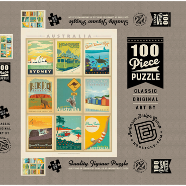 Darstellung des Puzzle Motivs Australia: Multi-Image Print, Vintage Poster 100 Puzzle Schachtel 3D Modell