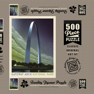Darstellung des Puzzle Motivs Gateway Arch National Park: Evening Glow, Vintage Poster 500 Puzzle Schachtel 3D Modell
