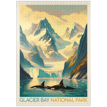 Darstellung des Puzzle Motivs puzzleplate Glacier Bay National Park: Gliding Orcas, Vintage Poster 1000 Puzzle