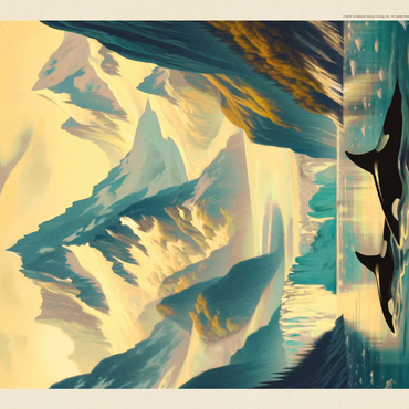 Darstellung des Puzzle Motivs Glacier Bay National Park: Gliding Orcas, Vintage Poster 1000 Puzzle 3D Modell