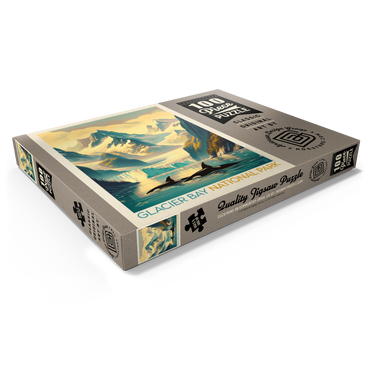 Darstellung des Puzzle Motivs Glacier Bay National Park: Gliding Orcas, Vintage Poster 100 Puzzle Schachtel Ansicht1