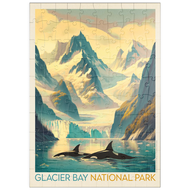 Darstellung des Puzzle Motivs puzzleplate Glacier Bay National Park: Gliding Orcas, Vintage Poster 100 Puzzle