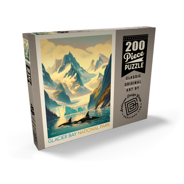 Darstellung des Puzzle Motivs Glacier Bay National Park: Gliding Orcas, Vintage Poster 200 Puzzle Schachtel Ansicht2