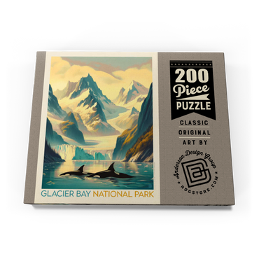 Darstellung des Puzzle Motivs Glacier Bay National Park: Gliding Orcas, Vintage Poster 200 Puzzle Schachtel Ansicht3