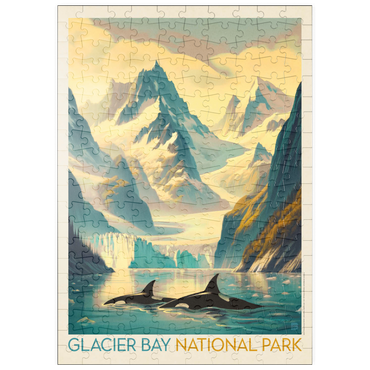 Darstellung des Puzzle Motivs puzzleplate Glacier Bay National Park: Gliding Orcas, Vintage Poster 200 Puzzle