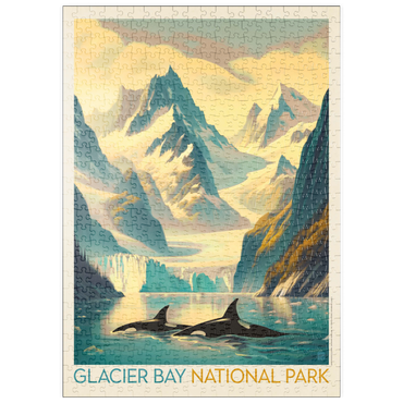 Darstellung des Puzzle Motivs puzzleplate Glacier Bay National Park: Gliding Orcas, Vintage Poster 500 Puzzle