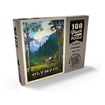 Darstellung des Puzzle Motivs Olympic National Park: Enchanted Valley Chalet, Vintage Poster 100 Puzzle Schachtel Ansicht2