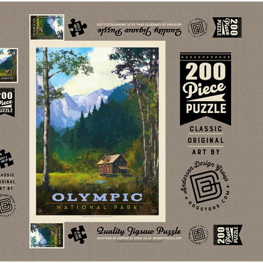 Darstellung des Puzzle Motivs Olympic National Park: Enchanted Valley Chalet, Vintage Poster 200 Puzzle Schachtel 3D Modell