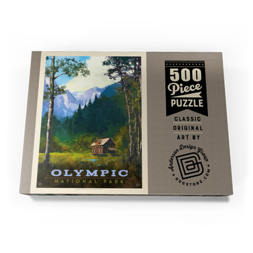 Darstellung des Puzzle Motivs Olympic National Park: Enchanted Valley Chalet, Vintage Poster 500 Puzzle Schachtel Ansicht3