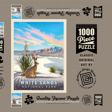 Darstellung des Puzzle Motivs White Sands National Park: Jack Rabbit, Vintage Poster 1000 Puzzle Schachtel 3D Modell