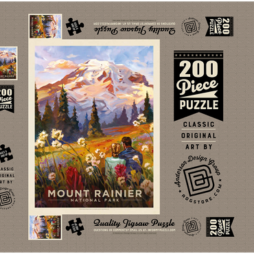 Darstellung des Puzzle Motivs Mount Rainier National Park: Moment in the Meadow, Vintage Poster 200 Puzzle Schachtel 3D Modell