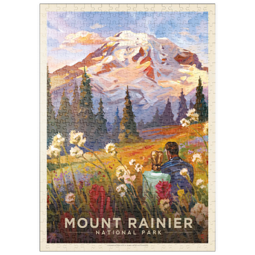 Darstellung des Puzzle Motivs puzzleplate Mount Rainier National Park: Moment in the Meadow, Vintage Poster 500 Puzzle