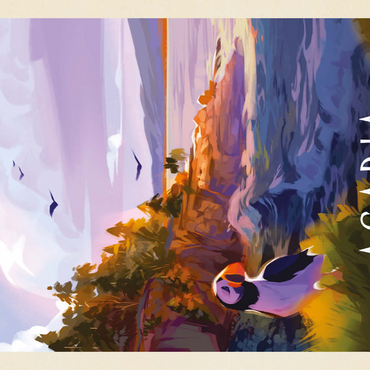 Darstellung des Puzzle Motivs Acadia National Park: Puffin Paradise, Vintage Poster 100 Puzzle 3D Modell