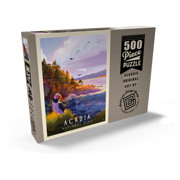 Darstellung des Puzzle Motivs Acadia National Park: Puffin Paradise, Vintage Poster 500 Puzzle Schachtel Ansicht2