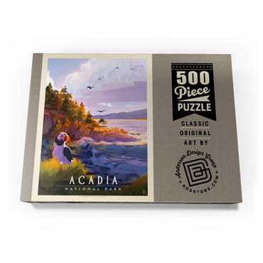 Darstellung des Puzzle Motivs Acadia National Park: Puffin Paradise, Vintage Poster 500 Puzzle Schachtel Ansicht3