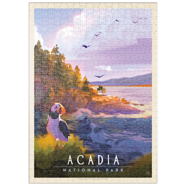 Darstellung des Puzzle Motivs puzzleplate Acadia National Park: Puffin Paradise, Vintage Poster 500 Puzzle