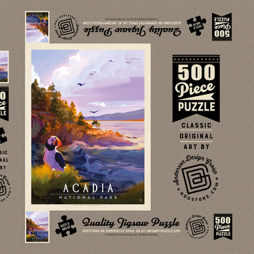 Darstellung des Puzzle Motivs Acadia National Park: Puffin Paradise, Vintage Poster 500 Puzzle Schachtel 3D Modell