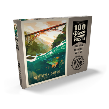 Darstellung des Puzzle Motivs New River Gorge National Park & Preserve: Fish-Eye-View, Vintage Poster 100 Puzzle Schachtel Ansicht2