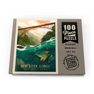 Darstellung des Puzzle Motivs New River Gorge National Park & Preserve: Fish-Eye-View, Vintage Poster 100 Puzzle Schachtel Ansicht3