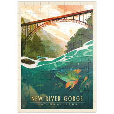 Darstellung des Puzzle Motivs puzzleplate New River Gorge National Park & Preserve: Fish-Eye-View, Vintage Poster 100 Puzzle