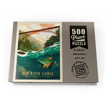 Darstellung des Puzzle Motivs New River Gorge National Park & Preserve: Fish-Eye-View, Vintage Poster 500 Puzzle Schachtel Ansicht3
