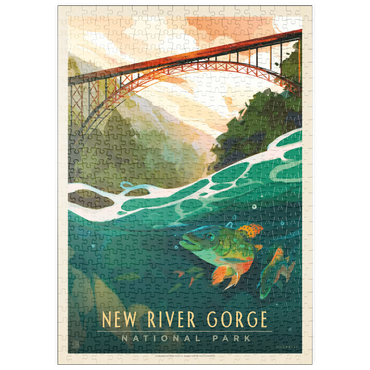 Darstellung des Puzzle Motivs puzzleplate New River Gorge National Park & Preserve: Fish-Eye-View, Vintage Poster 500 Puzzle