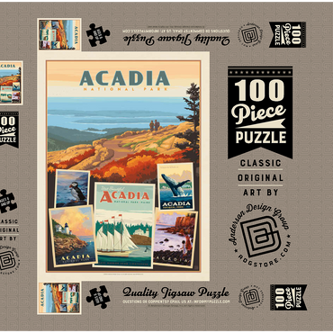Darstellung des Puzzle Motivs Acadia National Park: Collage Print, Vintage Poster 100 Puzzle Schachtel 3D Modell