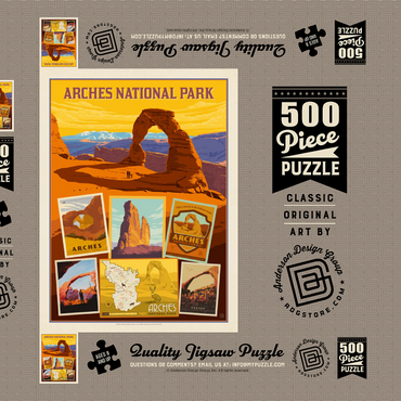 Darstellung des Puzzle Motivs Arches National Park: Collage Print, Vintage Poster 500 Puzzle Schachtel 3D Modell
