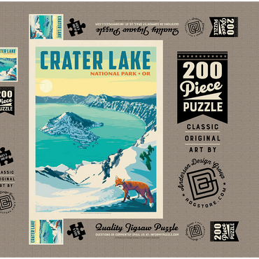 Darstellung des Puzzle Motivs Crater Lake National Park: Winter Fox, Vintage Poster 200 Puzzle Schachtel 3D Modell