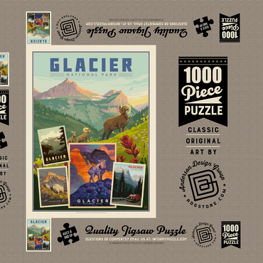 Darstellung des Puzzle Motivs Glacier National Park: Collage Print, Vintage Poster 1000 Puzzle Schachtel 3D Modell