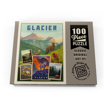 Darstellung des Puzzle Motivs Glacier National Park: Collage Print, Vintage Poster 100 Puzzle Schachtel Ansicht3