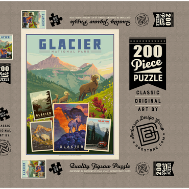 Darstellung des Puzzle Motivs Glacier National Park: Collage Print, Vintage Poster 200 Puzzle Schachtel 3D Modell