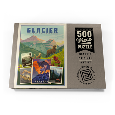 Darstellung des Puzzle Motivs Glacier National Park: Collage Print, Vintage Poster 500 Puzzle Schachtel Ansicht3