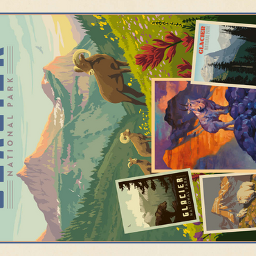 Darstellung des Puzzle Motivs Glacier National Park: Collage Print, Vintage Poster 500 Puzzle 3D Modell