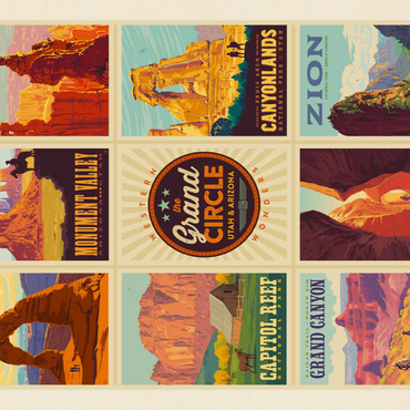 Darstellung des Puzzle Motivs Grand Circle National-Parks: Multi-Image Design, Vintage Poster 100 Puzzle 3D Modell