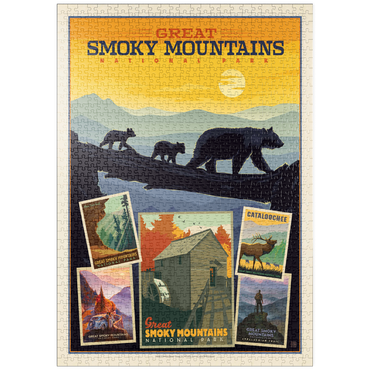 Darstellung des Puzzle Motivs puzzleplate Great Smoky Mountains National Park: Collage Print, Vintage Poster 1000 Puzzle