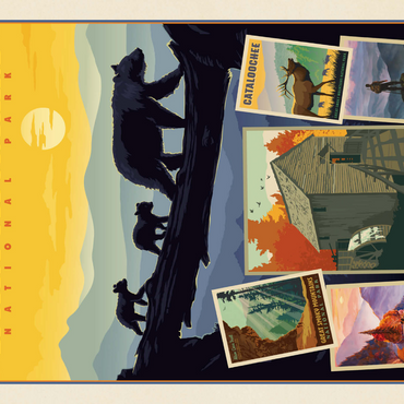 Darstellung des Puzzle Motivs Great Smoky Mountains National Park: Collage Print, Vintage Poster 1000 Puzzle 3D Modell