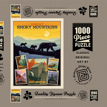 Darstellung des Puzzle Motivs Great Smoky Mountains National Park: Collage Print, Vintage Poster 1000 Puzzle Schachtel 3D Modell
