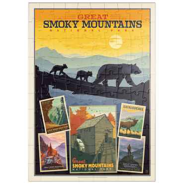 Darstellung des Puzzle Motivs puzzleplate Great Smoky Mountains National Park: Collage Print, Vintage Poster 100 Puzzle