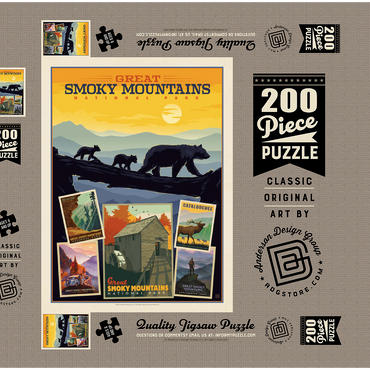 Darstellung des Puzzle Motivs Great Smoky Mountains National Park: Collage Print, Vintage Poster 200 Puzzle Schachtel 3D Modell