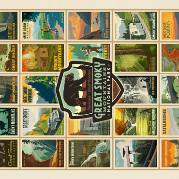 Darstellung des Puzzle Motivs Great Smoky Mountains National Park: Multi-Image-Print, Vintage Poster 1000 Puzzle 3D Modell