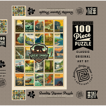 Darstellung des Puzzle Motivs Great Smoky Mountains National Park: Multi-Image-Print, Vintage Poster 100 Puzzle Schachtel 3D Modell