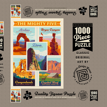 Darstellung des Puzzle Motivs The Mighty Five: Utah National Parks, Vintage Poster 1000 Puzzle Schachtel 3D Modell